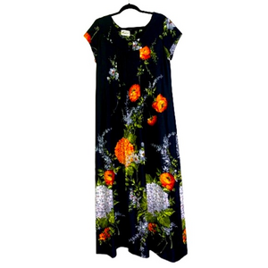 TROPICANA Vintage Black Floral Hawaiian‎ Mumu Dress